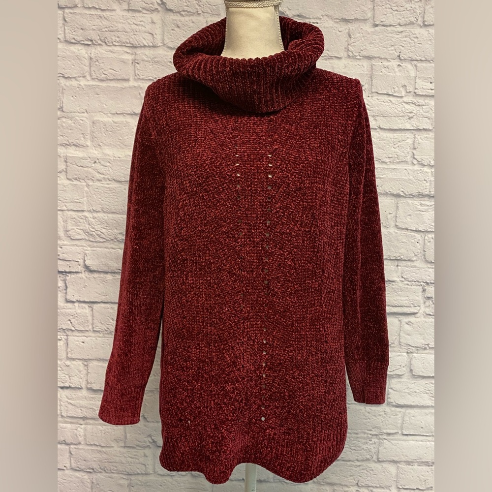Liz Claiborne Maroon Chenille Cowl Neck Sweater Size Large